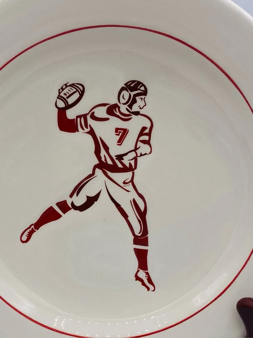 Vintage Williams Sonoma 4 Ceramic Plate  Red Football Player Snack Desert Salad